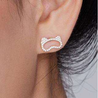 Cat Rhinestone Sterling Silver Earring 1 Pair - Light Gold - One Size