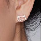 Cat Rhinestone Sterling Silver Earring 1 Pair - Light Gold - One Size