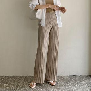 Wide-leg Pointelle-knit Pants Dark Beige - One Size