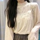 Lace-trim Collar Floral Embroidered Blouse Almond - One Size