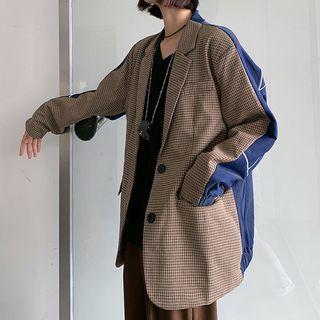 Plaid Panel Blazer Plaid - Brown - One Size