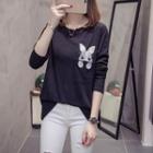 Long-sleeve Rabbit Embroidered Top