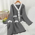 Set: Patterned Cardigan + Knit Skirt Black & White - One Size