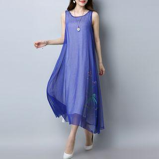 Printed Layered Sleeveless Midi Dress