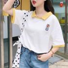 Contrast Collar Embroidered Short-sleeve T-shirt