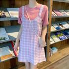 Boxy T-shirt / Gingham Wide-strap Buttoned Dress