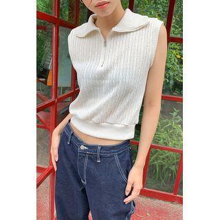 Sleeveless Collared Cable-knit Top