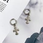 Cross Dangle Earring 1 Pair - Thick Pin - Silver - 3.5cm
