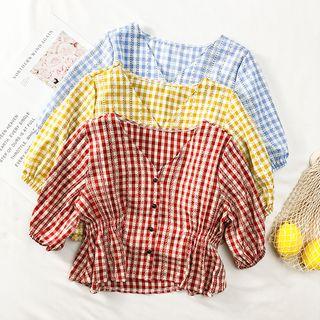 Checked V-neck Shirt