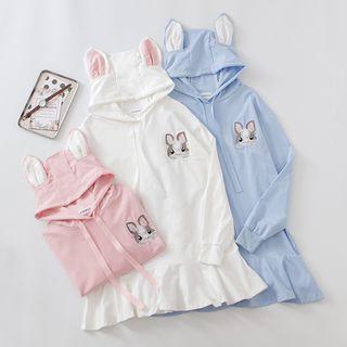 Long-sleeve Rabbit Embroidered Mini Hoodie Dress