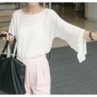 Plain Bell-sleeve Knit Top