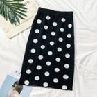 Polka-dot Knit Midi Skirt Black - One Size