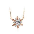 Fashion Plated Rose Gold Snowflakes Necklace With White Cubic Zircon