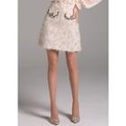 Flap Fringed A-line Tweed Miniskirt