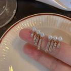 Faux Pearl Rhinestone Fringed Earring D1303 - 1 Pair - White & Gold - One Size