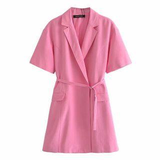 Short-sleeve Belted Mini Dress