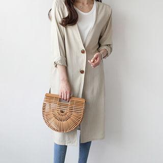 Linen V-neck Long Jacket