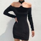 Halter Long Sleeve Mini Sheath Dress