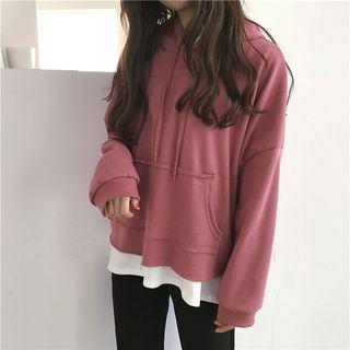 Plain Long-sleeve Hooded Sweatshirt