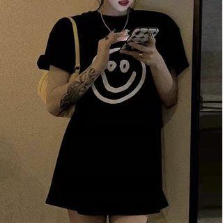 Short-sleeve Smiley Face Print Tunic T-shirt