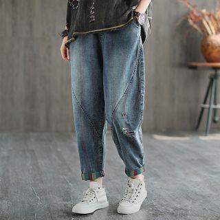 Distressed Straight-cut Jeans Rainbow Jeans - One Size