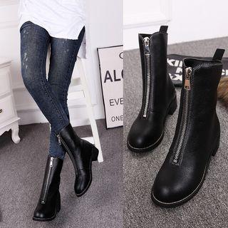 Faux-leather Zip-front Ankle Boots