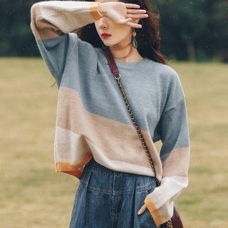 Color Block Sweater Blue & Camel - One Size