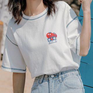 Short-sleeve Tomato Print T-shirt White - One Size