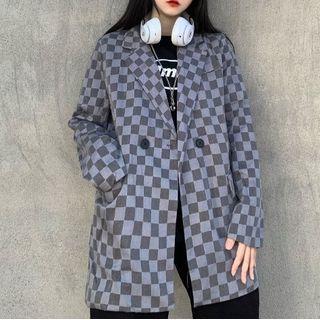 Double Breasted Checkerboard Blazer