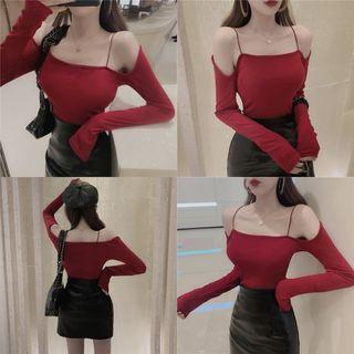 Cold-shoulder Cropped Long-sleeve Top
