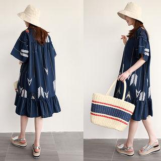 Ruffle-hem Print Body-fit Dress