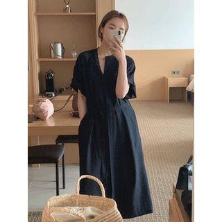 Hidden-button Long Shirtdress With Sash