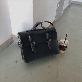 Faux Leather Satchel Bag Black - One Size