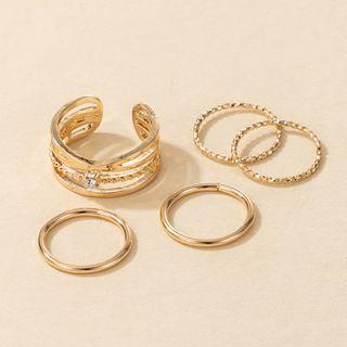 Set Of 5: Alloy Ring (assorted Designs) A11101 - 5 Pcs - Gold - One Size