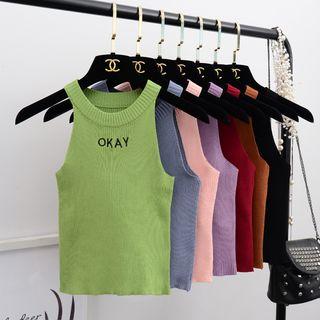 Lettering Halter-neck Knit Top