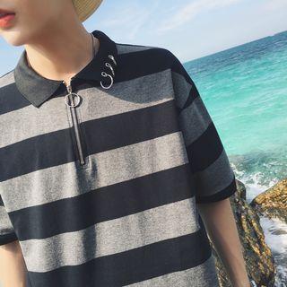 Striped Short Sleeve Zip Polo Shirt