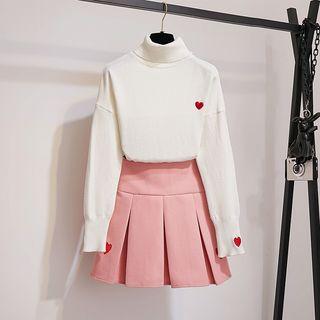 Set: Turtleneck Sweater + High Waist Pleated Skirt