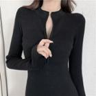 Half-zip Mini Sheath Knit Dress Black - One Size