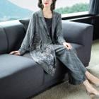 Set: Printed Long Blazer + Wide Leg Pants