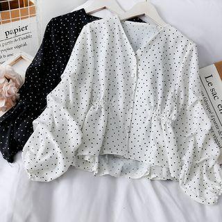 Dotted V-neck Chiffon Shirt