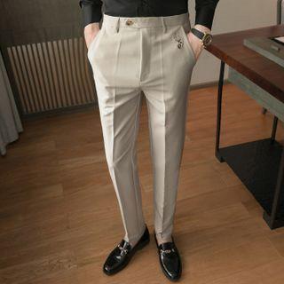 Deer Embroidered Straight Leg Dress Pants