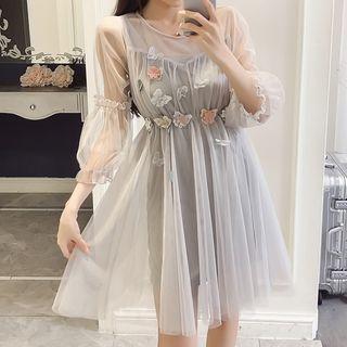 Flower Applique A-line Mesh Dress
