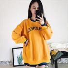 Color-block Lettering Print Crewneck Long-sleeve Fleece Sweatshirt