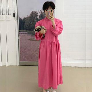 Ruffled Collar Long-sleeve Midi A-line Dress