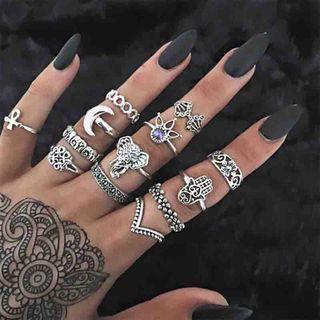 Set Of 13 : Alloy Ring (assorted Designs)
