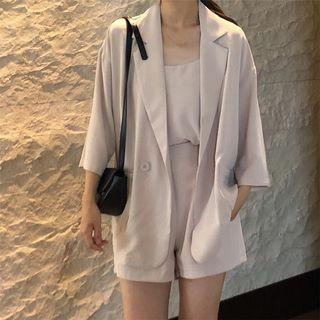 Plain 3/4-sleeve Blazer / Set: Camisole Top + Shorts