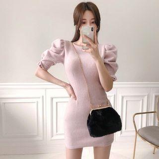 Puff-sleeve Mini Knit Dress