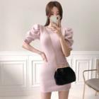 Puff-sleeve Mini Knit Dress