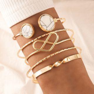 Set Of 5: Faux Marble Print / Alloy Bracelet (various Designs) 21512 - Set Of 5 - Gold - One Size