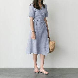 Wrap-front Striped Maxi Dress